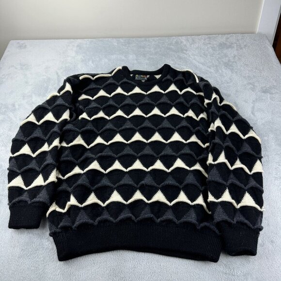 Coogi Australia Men's XL Pure Wool Knit Sweater Black Cream - Picture 9 of 14